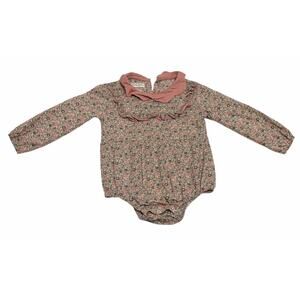Kids Baby Girls 2-3 Years Pink Multicolor Long Sleeve Floral Collar Onesie